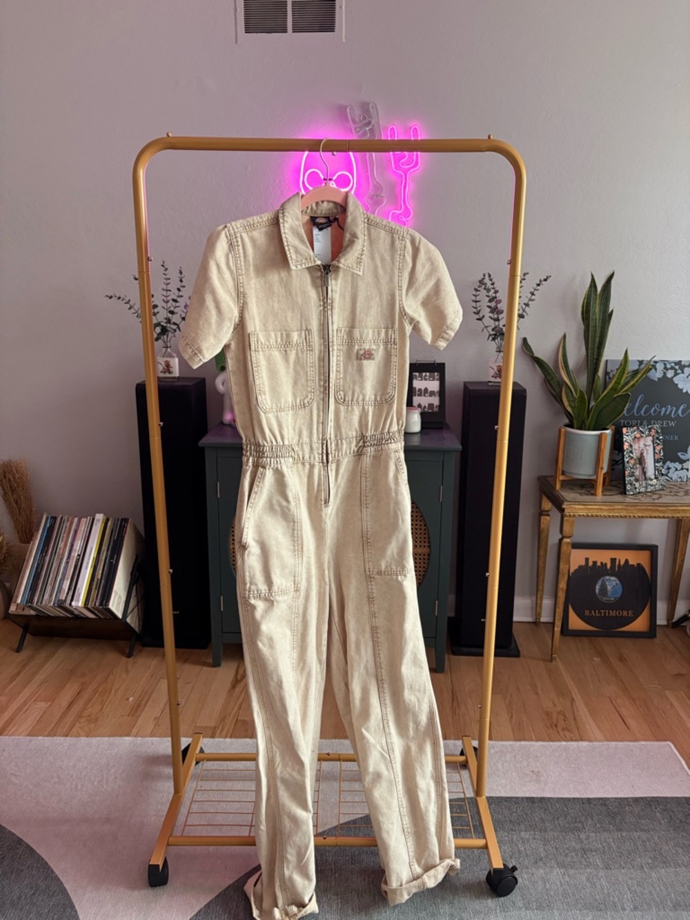 Dickies Cream Utility Jumpsuit with Front Zip